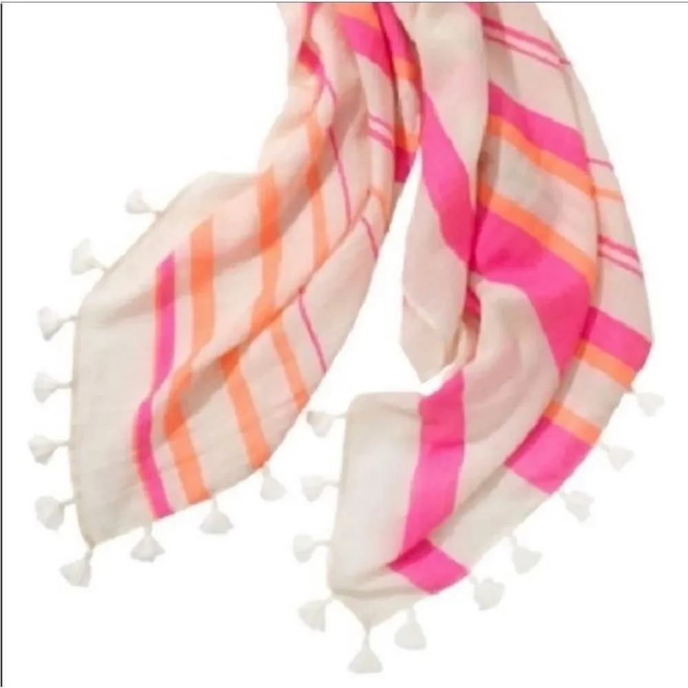 Stella & Dot Glow Stripe Capri Wrap Pink & Coral Tassel Accent